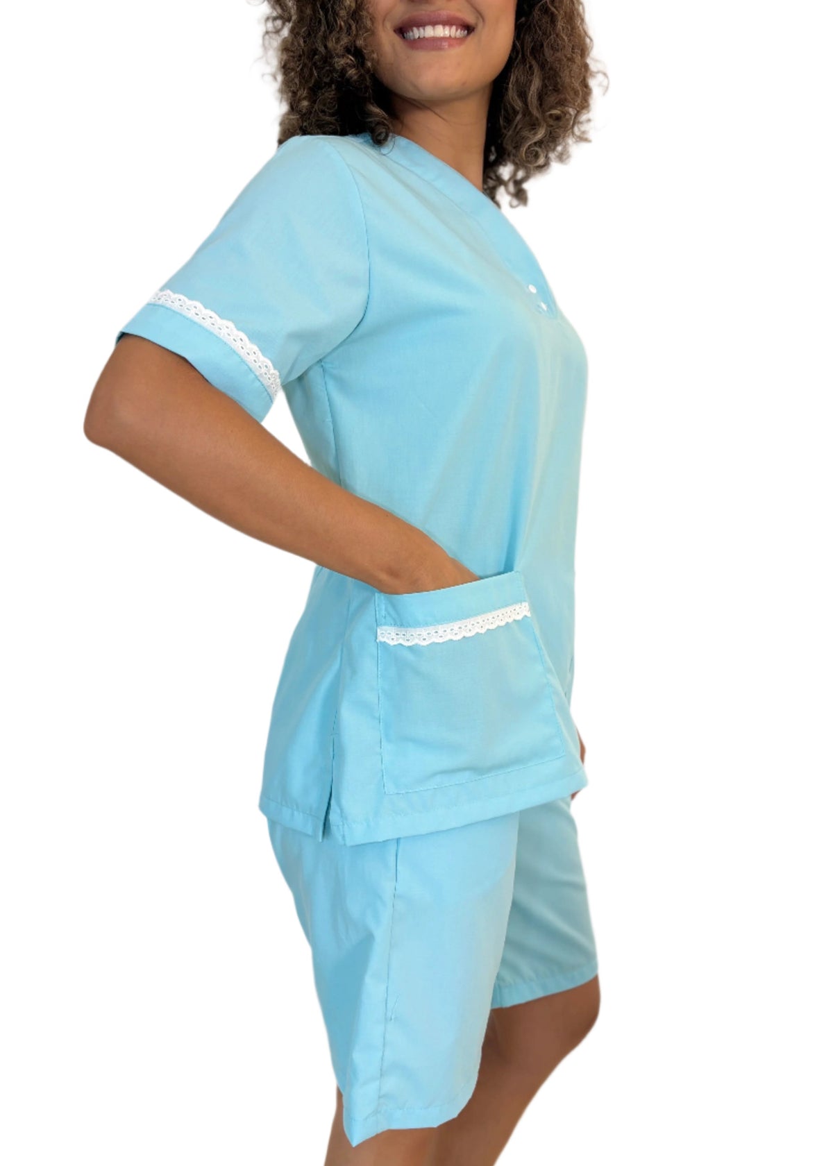 Uniforme de Bermuda - Popelina Azul Agua con Letín