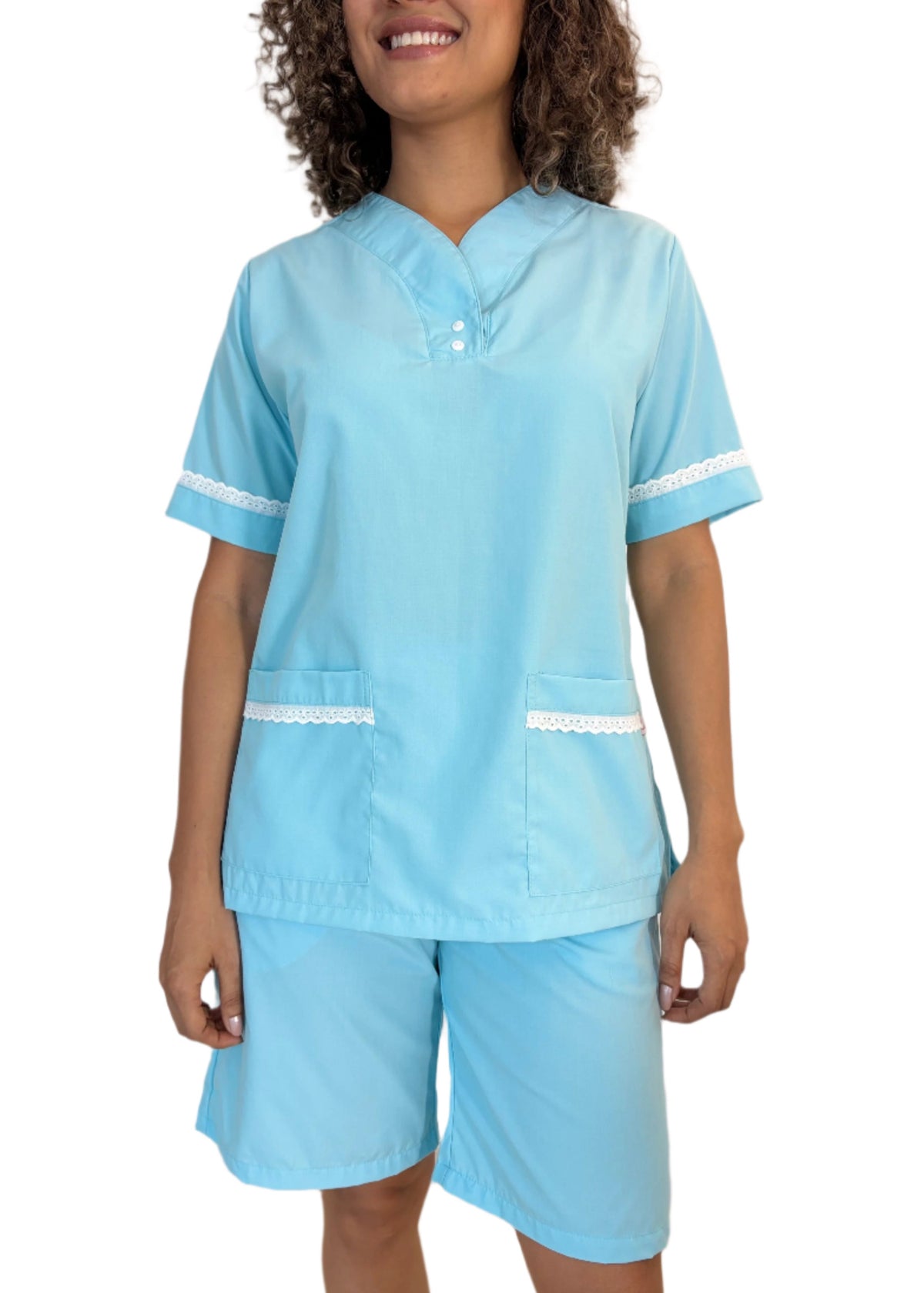 Uniforme de Bermuda - Popelina Azul Agua con Letín