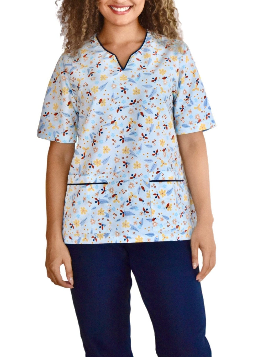 Uniforme de Pantalón - Mariquitas y Flores fondo Azul