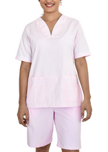 Cargar imagen en el visor de la galería, Uniforme de Bermuda - Oxford Rayas Rosa con Bermuda Rosa
